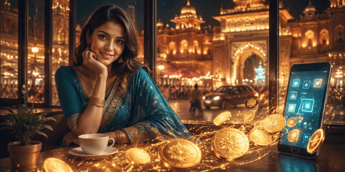 Indian woman using mobile phone with local payment apps for sports betting