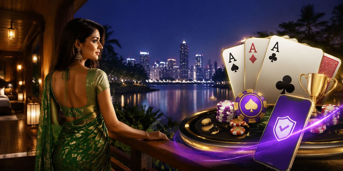 Indian woman enjoying card games in traditional Saree in Kerala